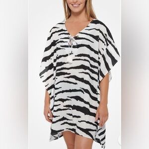 Dotti Plus Size Sell Bound Zebra Print Caftan Cover-Up Size 1X